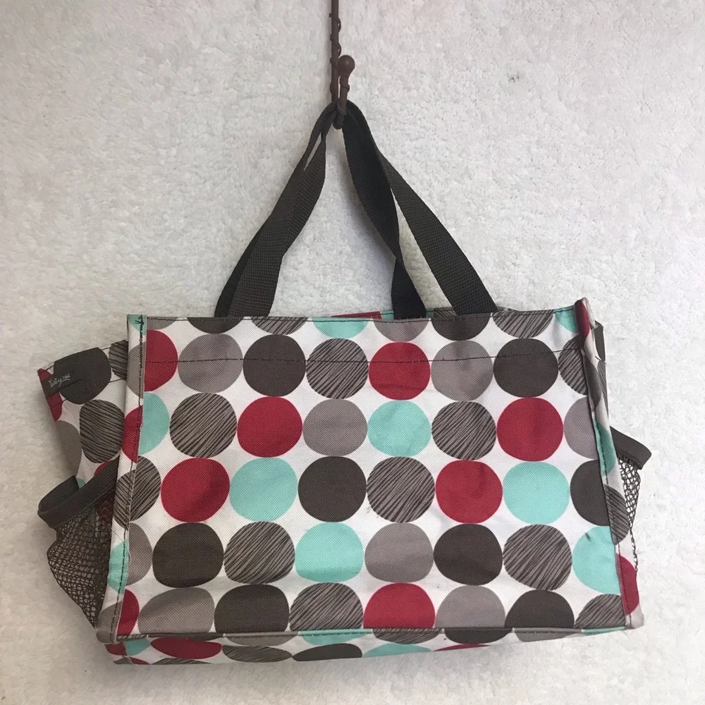 thirty-one Polka Dot Tote in Red, Aqua & Gray